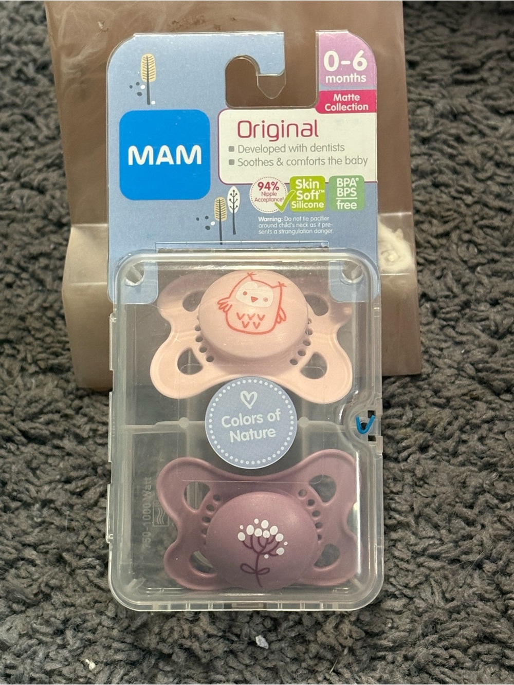 NWT Mam - Original - Matte Collection - pink owl and purple plant - 0-6 months